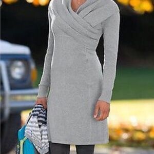 Athleta Sochi Black Long Sleeve Sweater Dress with Cowl Neck EUC